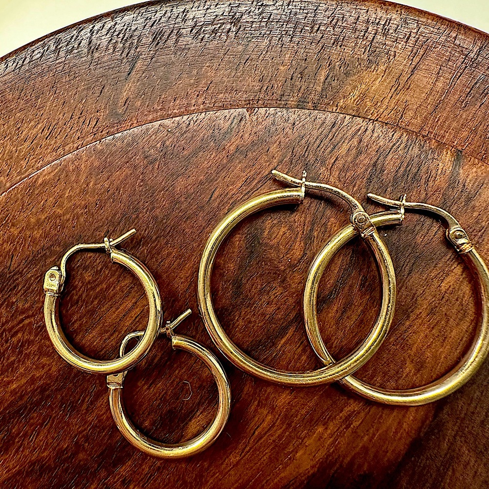 Solid gold hoops bundle - 14K & 10K